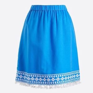 JCrew Electric Blue Mini Skirt With Embroidery & White Tassels | Size Small